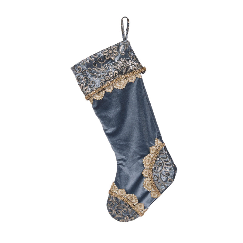 BLUE EMBELLISHED VELVET STOCKING