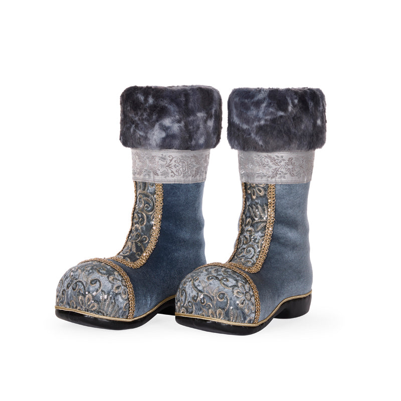 EMBELLISHED BLUE DAMASK SANTA BOOTS