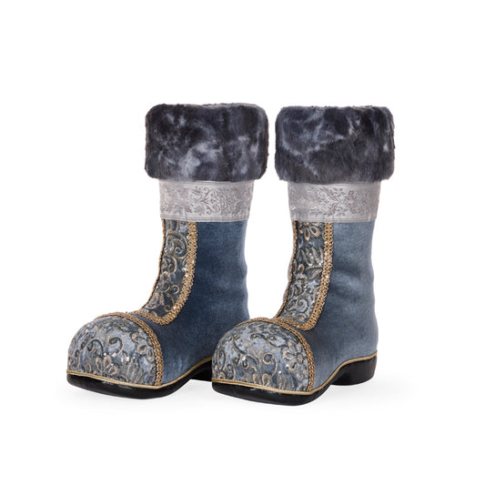EMBELLISHED BLUE DAMASK SANTA BOOTS