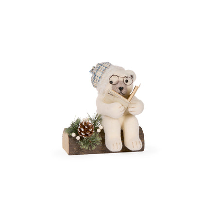 FROSTY READING NANA BEAR ON LOG