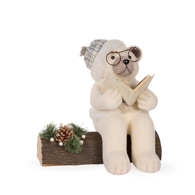 FROSTY READING PAPA BEAR ON LOG