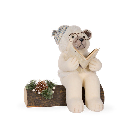 FROSTY READING PAPA BEAR ON LOG
