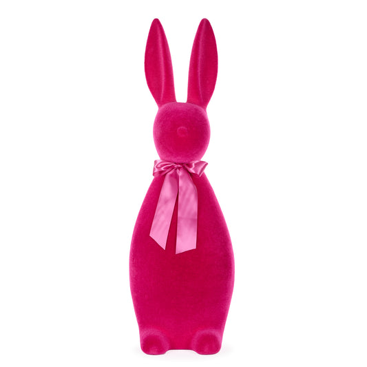 130 CM DELUXE FLOCKED RABBIT WITH BOW FUCHSIA