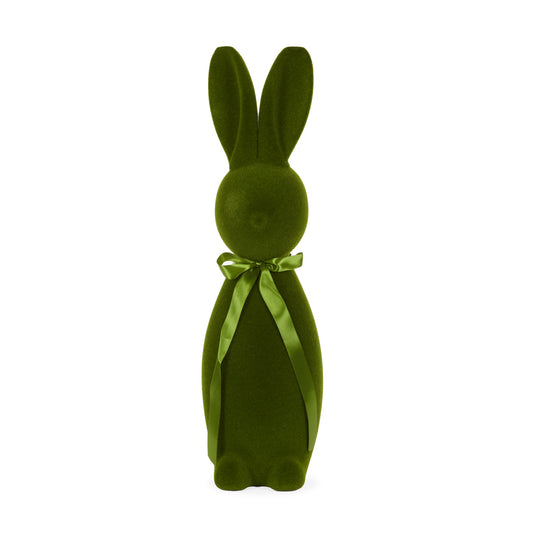 XL FLOCKED RABBIT WITH BOW MOSS