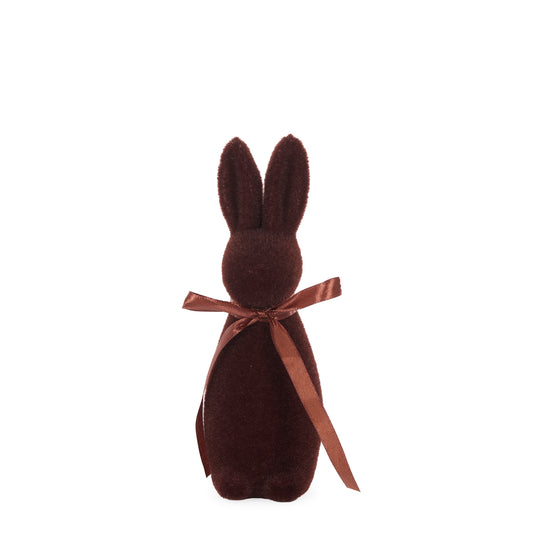 MINI FLOCKED RABBIT WITH BOW BROWN