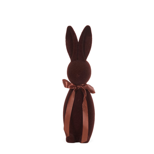 LARGE FLOCKED RABBIT WITH BOW BROWN