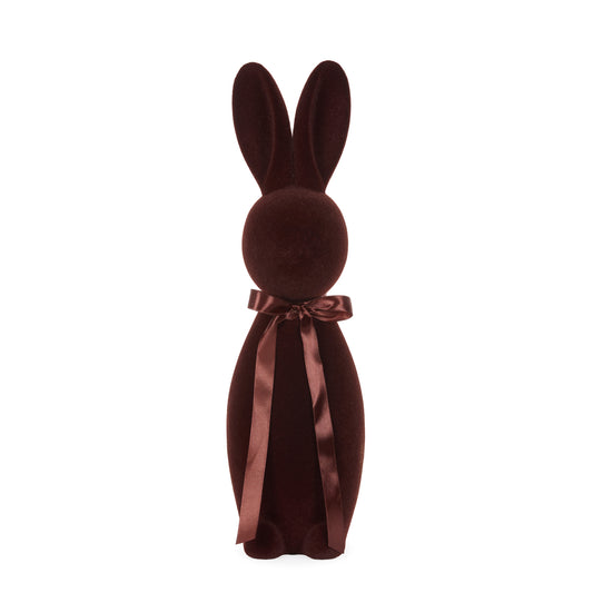 XL FLOCKED RABBIT WITH BOW BROWN