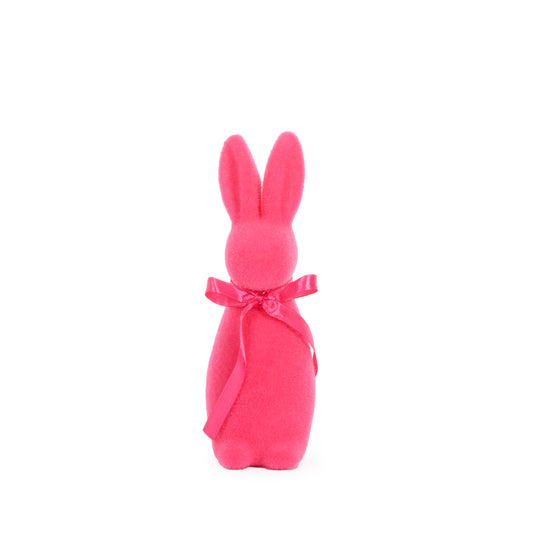 MINI FLOCKED RABBIT WITH BOW FUCHSIA