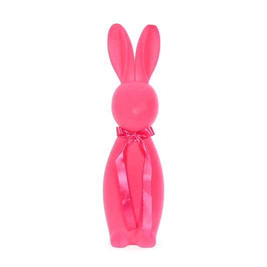 XL FLOCKED RABBIT WITH BOW FUCHSIA