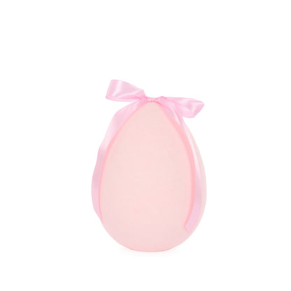 LARGE FLOCKED EGG WITH BOW PINK