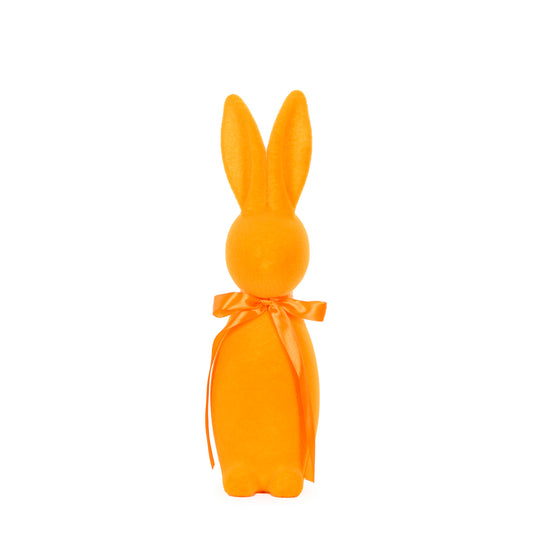 LARGE FLOCKED RABBIT WITH BOW TANGERINE
