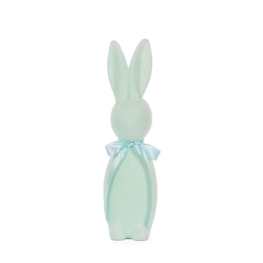 LARGE FLOCKED RABBIT WITH BOW AQUA