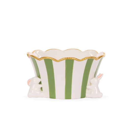 VERDANT STRIPE CERAMIC BUNNIES PLANTER