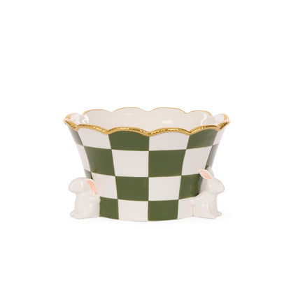 VERDANT CHECK CERAMIC BUNNIES PLANTER