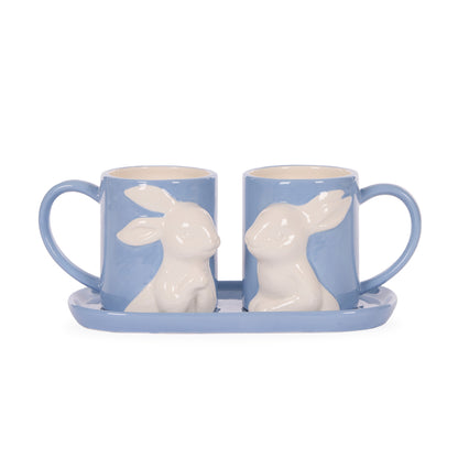 BLUE CERAMIC BUNNIES MUG SET