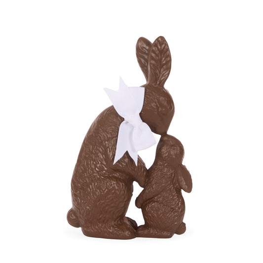 CUDDLING CHOCOLATE BUNNIES WITH BOW