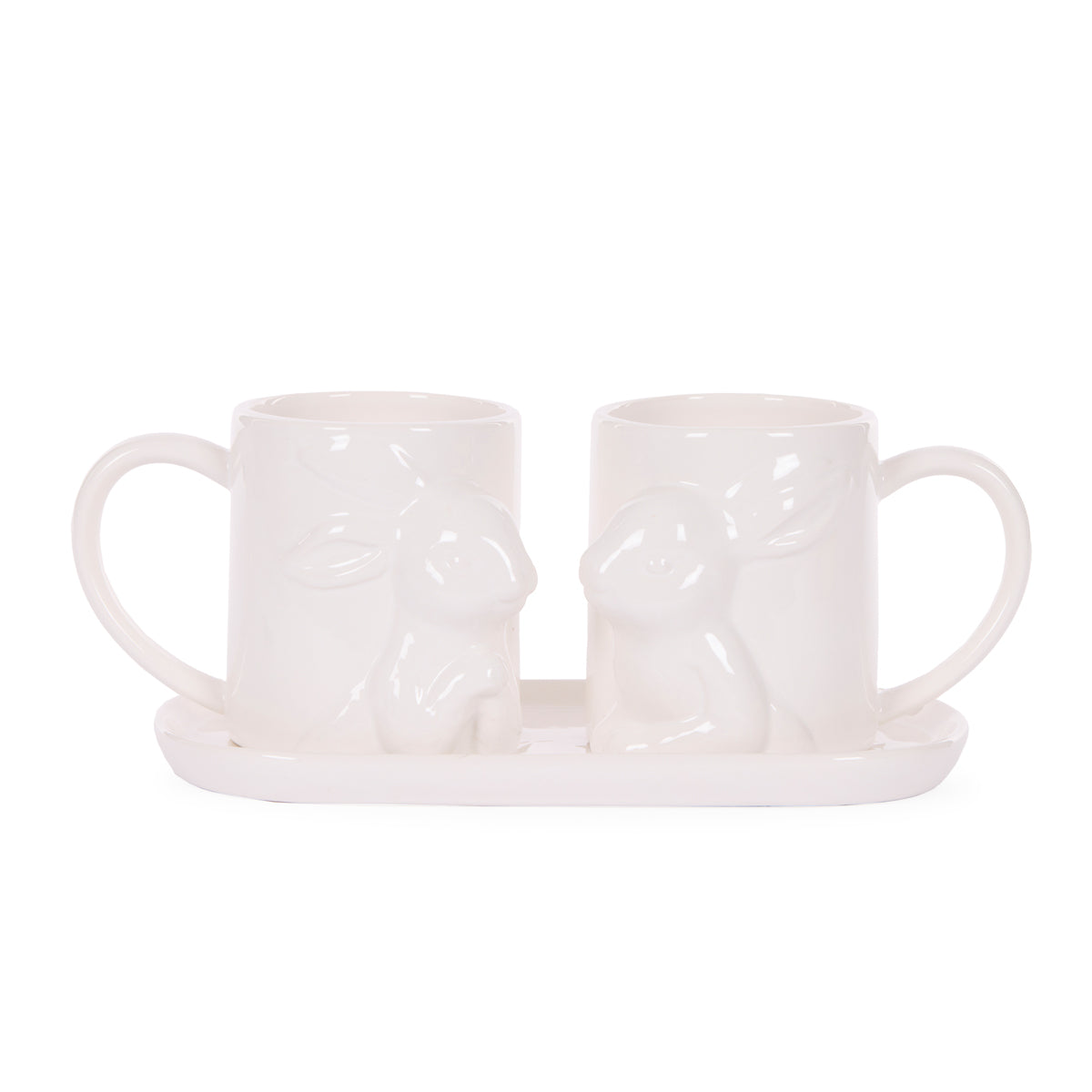WHITE CERAMIC BUNNIES MUG SET