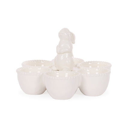 WHITE BEADED BUNNY EGG HOLDER
