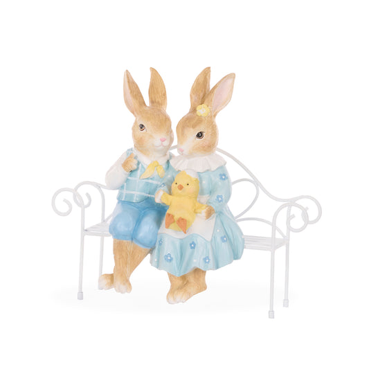 MR & MRS RABBIT ON PARK BENCH