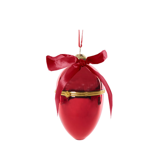 GLASS RED HANGING EGG BOX WITH BOW