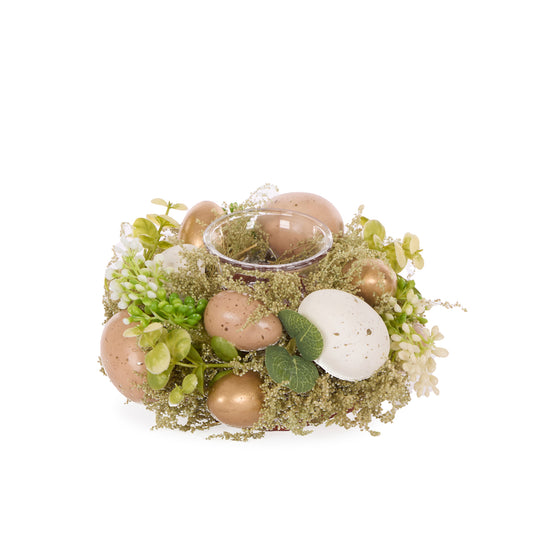 WHITE & GOLD EGGS T/LIGHT HOLDER