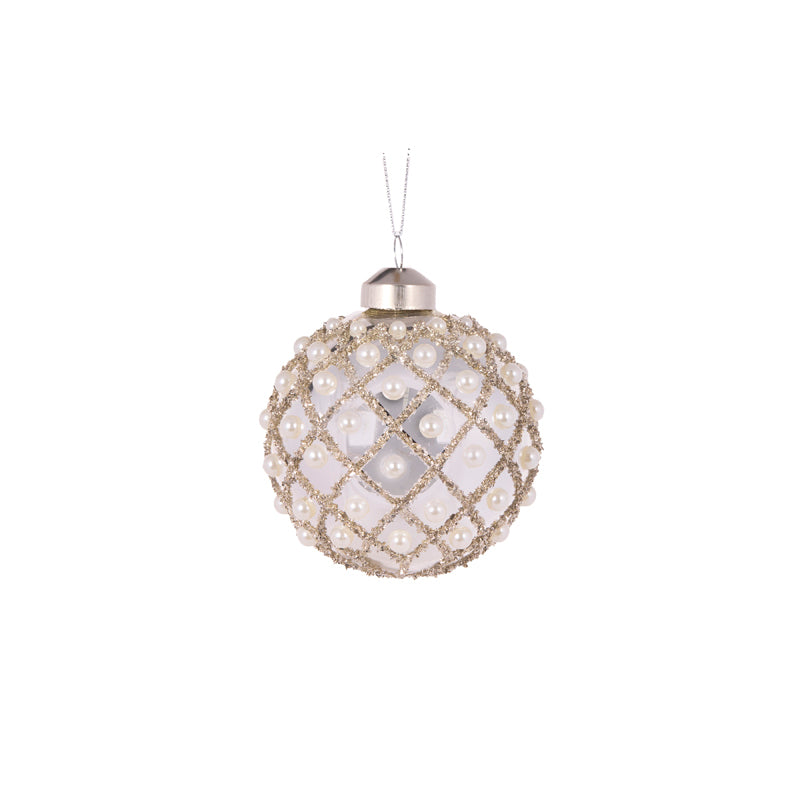 SILVER QUILTED PEARL BAUBLE
