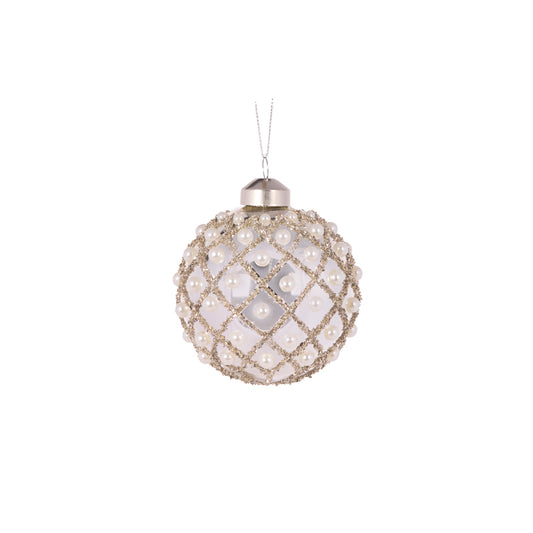 SILVER QUILTED PEARL BAUBLE