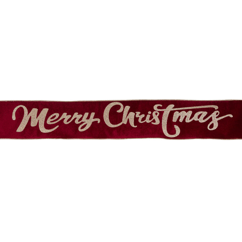 10 CM BURGUNDY 'MERRY CHRISTMAS' VELVET RIBBON