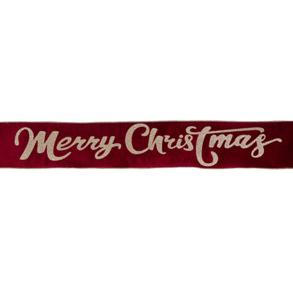 10 CM BURGUNDY 'MERRY CHRISTMAS' VELVET RIBBON