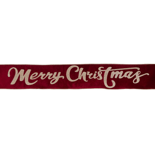 10 CM BURGUNDY 'MERRY CHRISTMAS' VELVET RIBBON