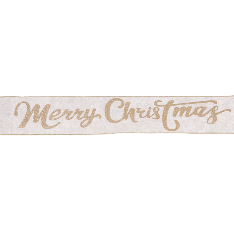 10 CM WHITE 'MERRY CHRISTMAS' VELVET RIBBON