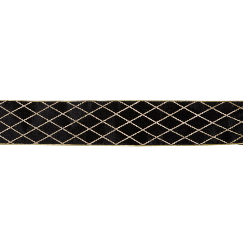 10 CM BLACK DIAMOND LATTICE VELVET RIBBON