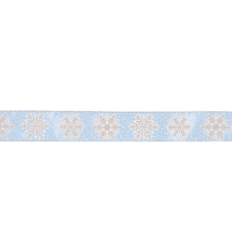 6.3 CM BLUE AND CHAMPAGNE SNOWFLAKE VELVET RIBBON