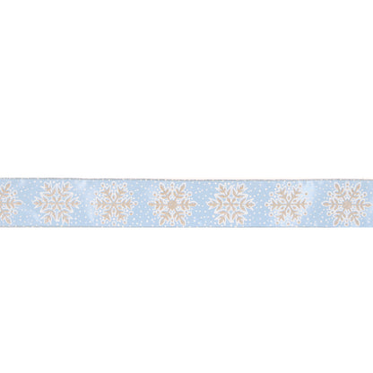 6.3 CM BLUE AND CHAMPAGNE SNOWFLAKE VELVET RIBBON