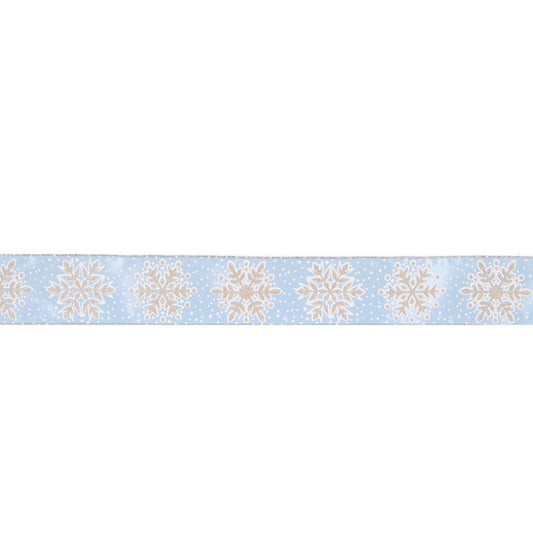 6.3 CM BLUE AND CHAMPAGNE SNOWFLAKE VELVET RIBBON