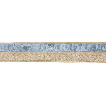 6.3cm Blue And Champagne Double Stripe Velvet Ribbon