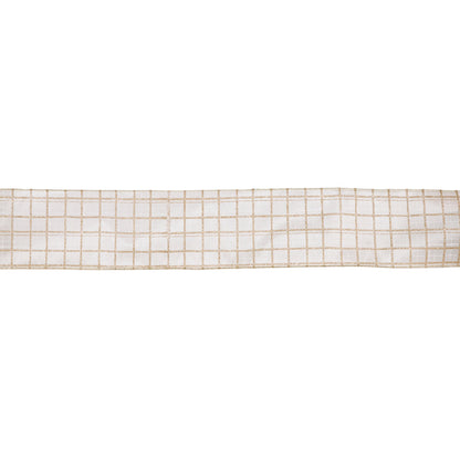 10 CM WHITE AND GOLD CHECK VELVET RIBBON