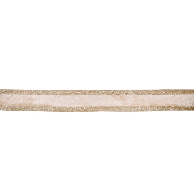 6.3 CM DUSTY PINK AND CHAMPAGNE DOUBLE STRIPED VELVET RIBBON