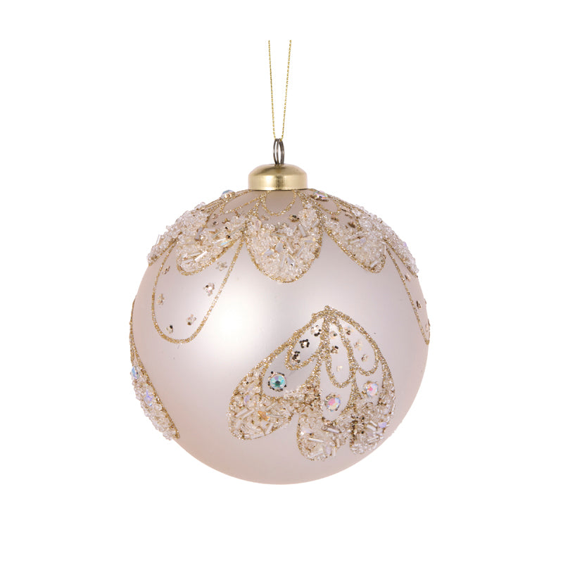 12 CM MATTE CHAMPAGNE PIPED GLITTERED BAUBLE