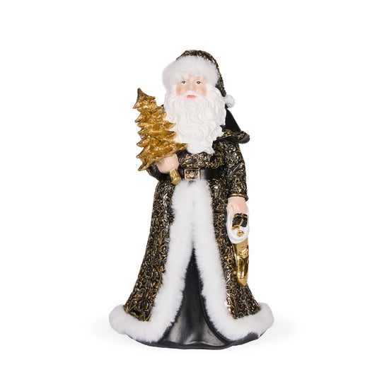 32 CM BLACK AND GOLD SANTA WITH FUR