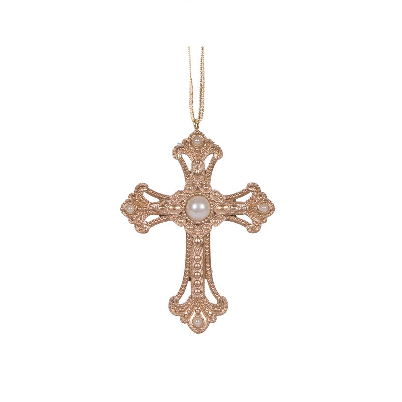 10 CM EMBELLISHED CHAMPAGNE HANGING CROSS