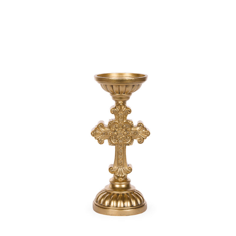 32 CM ORNATE CROSS CANDLESTICK
