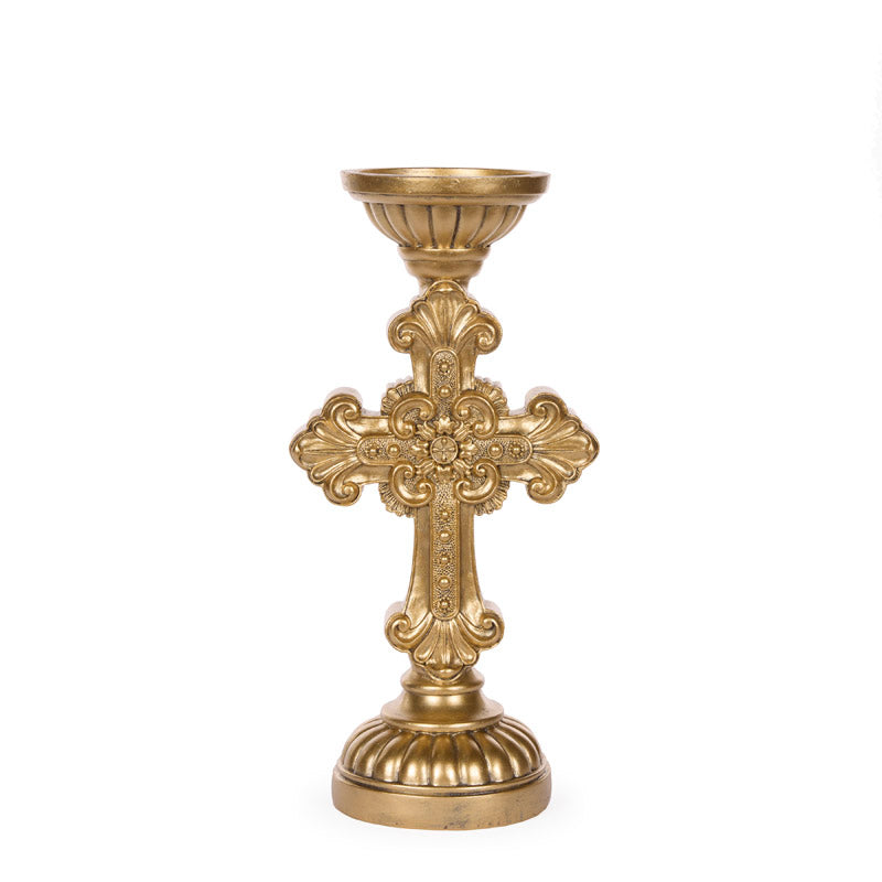 39 CM ORNATE CROSS CANDLESTICK