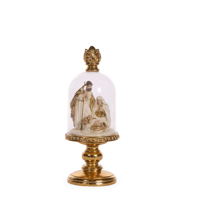 WHITE AND GOLD HOLY FAMILY DOME ON STAND