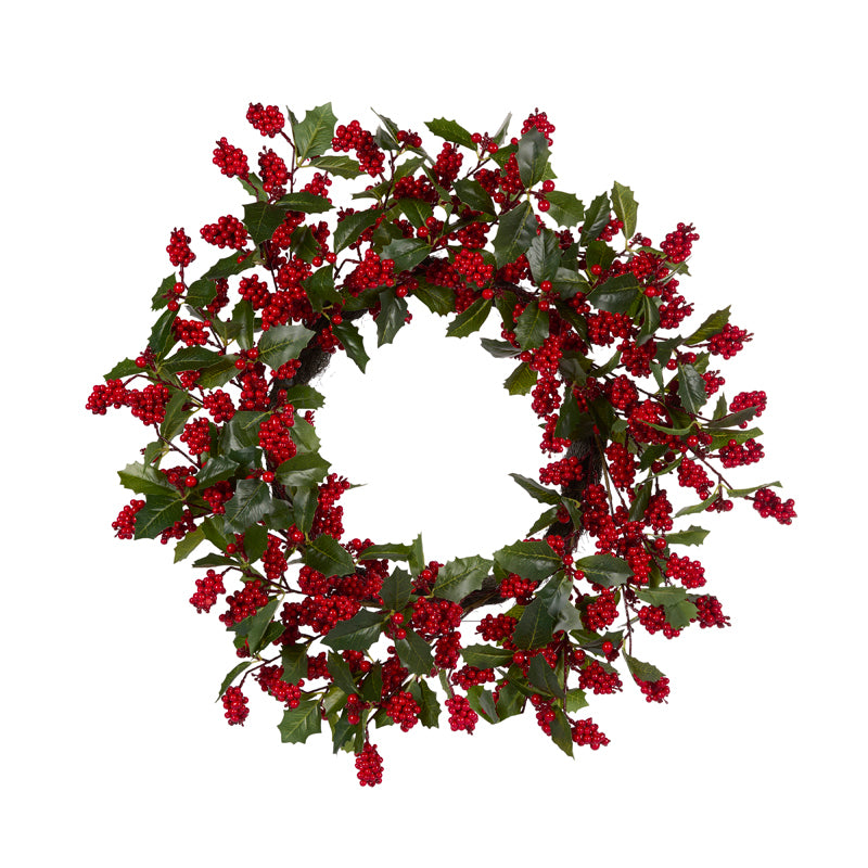 56 CM NATURAL HOLLY BERRY FOLIAGE WREATH