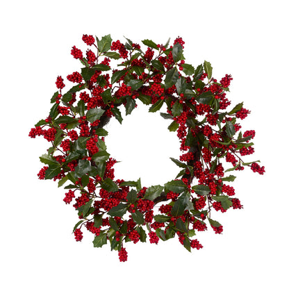 56 CM NATURAL HOLLY BERRY FOLIAGE WREATH