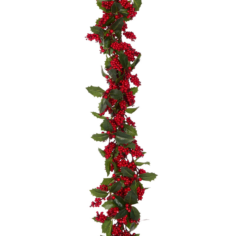 180 CM NATURAL HOLLY BERRY FOLIAGE GARLAND