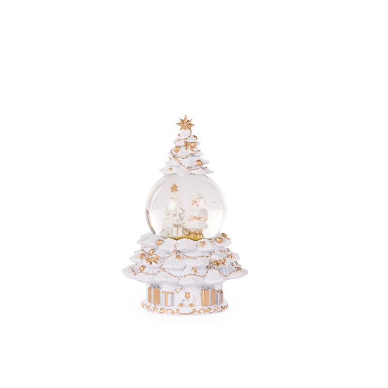 MUSICAL WHITE AND GOLD TREE SNOWGLOBE