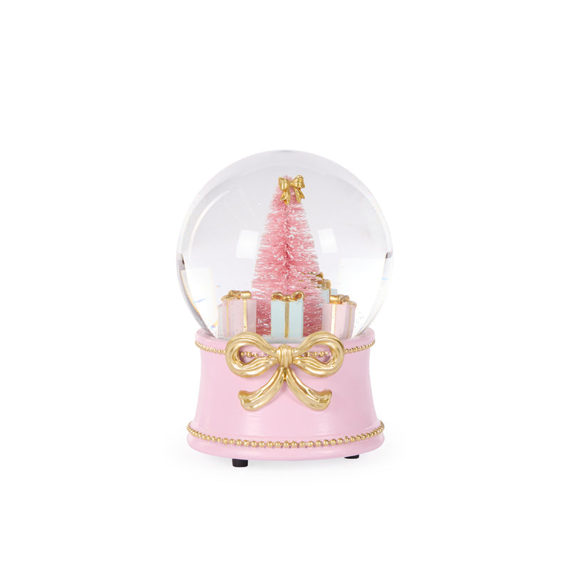 MUSICAL CHAMPAGNE AND PINK BOW SNOWGLOBE
