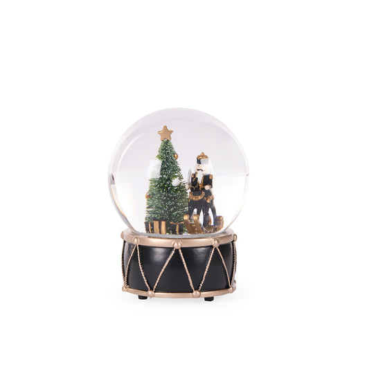 MUSICAL BLACK AND GOLD ROCKING HORSE SNOWGLOBE